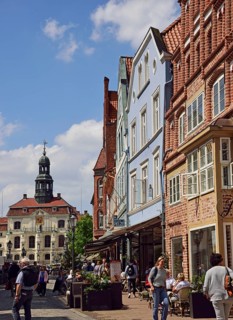 Europe, Germany, Lower Saxony, Hamburg metropolitan region, Lüneburg, weekly market market in front