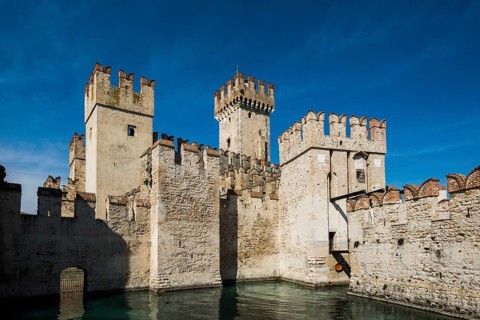 Medieval lakeside castle, Castello Scaliger, Scaliger Castle, Sirmione, Lake Garda, Brescia