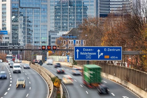 Motorway A40, Ruhrschnellweg, skyline of the city centre of Essen, this area would also be affected