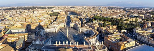 Rome St Peter's Square in the Vatican Skyline from above Panorama in Rome, Italy