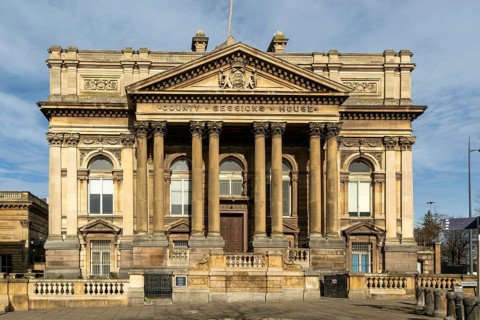 Neoclassical architecture of the former County Sessions House courthouse building, city centre of