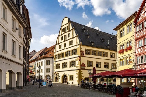 The historic Kitzingen town hall on the market square in the old town centre of Kitzingen, Lower