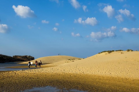 Sand dunes and blue sky, Praia da Bordeira, Carrapateira, Algarve, West Coast, Atlantic Ocean,