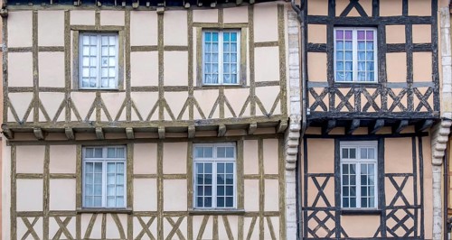 Half-timbered house facades in Chalon-sur Saone, Département Saône-et-Loire in the