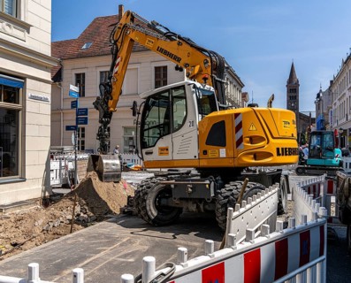 Roadworks in Brandenburger Straße, shopping street in Potsdam, Brandenburg, Germany