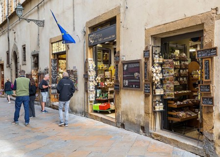 Many small shops in the historic centre of Volterra, province of Pisa, Tuscany, Italy