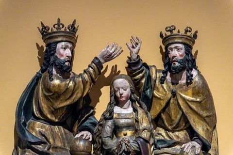 Bode Museum, Coronation of the Virgin Mary in limewood, Bavaria or Franconia, Berlin, Germany