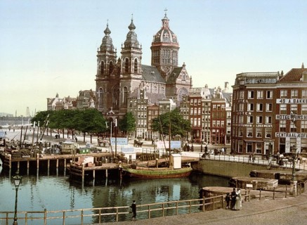 Basilica of St Nicholas, Sint-Nicolaasbasiliek in Amsterdam, Netherlands, ca 1895, Historical,