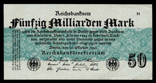 Banknote, Banknote, 50 billion marks, Inflation, 1923, Germany, Reproduction of a historical