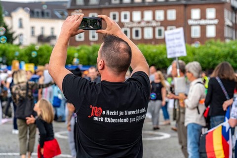 Participants in a demonstration against the Corona measures, compulsory masks, with slogan from the