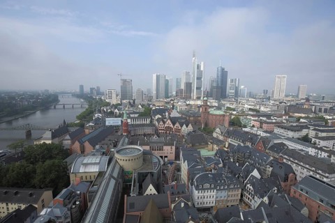 Skyline view from Kaiserdom, Frankfurt am Main, Hesse, Germany