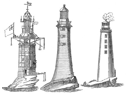 Winstanley's lighthouse in 1699, Elevation of Rudyard's lighthouse in 1709, lighthouse on the