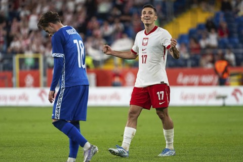 CHORZOW, POLAND - JUNE 6, 2025: Friendly match Poland - Moldova. Joy after scoring goal Bartosz