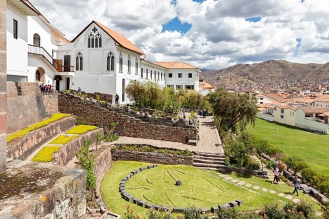 Courtyard, garden, monastery of Santo Domingo and church built on the Golden Temple of Coricancha