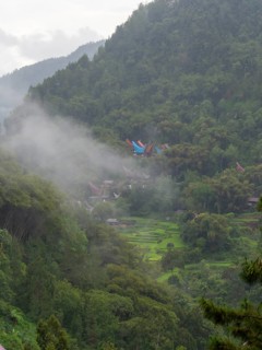 Tropical mountain landscape with traditional villages and rice paddies, Tana Toraja, Sulawesi,