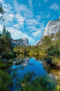 Reflections in the water of the Yosemite Mountains in Mirror lake, Yosemite. California, United