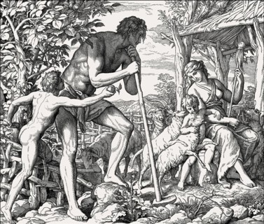 Adam, Eve, and Family, by Julius Schnorr von Carolsfeld, 1860