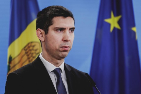 Mihai Popsoi, Foreign Minister of Moldova, photographed during a press conference with the German