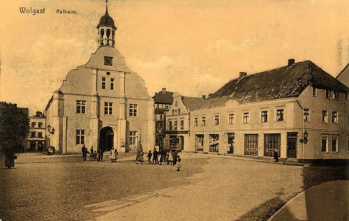 Historical postcard, picture postcard, town hall of Wolgast, Mecklenburg-Western Pomerania,