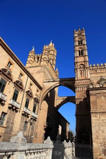 City of Palermo, the west tower of the Archbishop's Palace and the Cathedral Maria Santissima