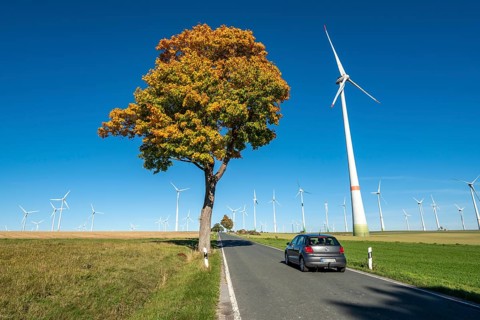 Country road, wind farm above the village of Lichtenau, self-proclaimed energy town, Paderborn