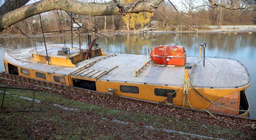 Port Stanley, Ontario Canada - A commercial fishing boat docked on Kettle Creek in Port Stanley.