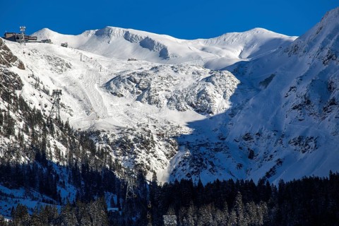 Ski area at Höfatsblick below the Nebelhorn, Allgäu Alps, Oberstdorf, Oberallgäu, Allgäu, Bavaria,
