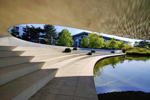 View from the Porsche Pavilion in the Autostadt, Volkswagen AG, Wolfsburg, Lower Saxony, Germany