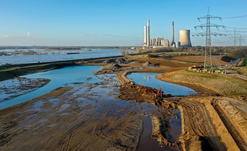 Dinslaken, North Rhine-Westphalia, Germany, New Emscher estuary into the Rhine. Construction site