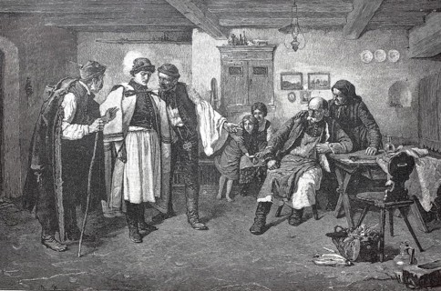 Reconciliation in the family, reconciliation, family peace, 1890, Hungary, digital reproduction of