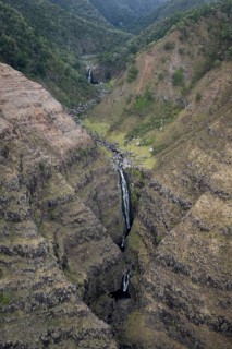 Aerial view Waimea Falls, Waimea Canyon, Waimea Canyon State Park, Kauai, Hawaii, USA, North