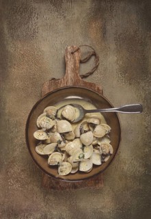 Vongole clams, in cream sauce, homemade, top view, no people