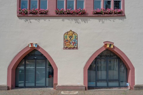 Two entrance portals and coat of arms relief from the Old Town Hall, Villingen-Schwenningen,