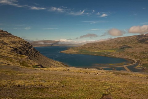 Coastal landscape at the road 612 along Patreksfjördur, NW Iceland