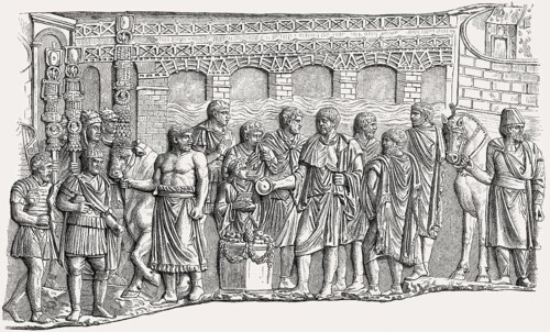 Bas-relief of the Dacian Wars at the Trajan's Column, a Roman triumphal column in Rome, Italy