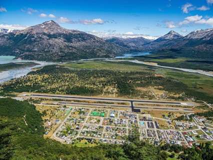 View over village Villa O' Higgins, seen from viewpoint Mirador La Bandera, Patagonia, Chile