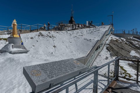 Memory of Tibetans in Switzerland, Alpine peak Säntis, Appenzell Alps, 2505m altitude, Schwägalp,
