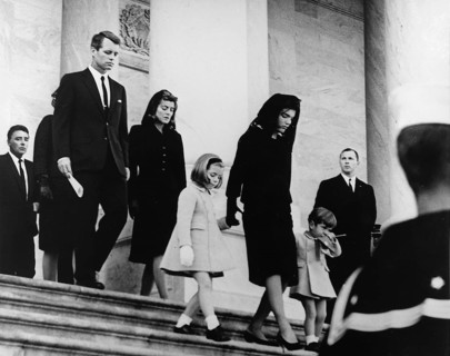 Robert Kennedy, Jacqueline and the children leaving the Capitol at JFK's funeral, 1963, USA John