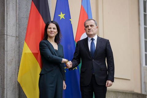 Trilateral meeting at Villa Borsig between Germany, Armenia and Azerbaijan. Annalena Bärbock