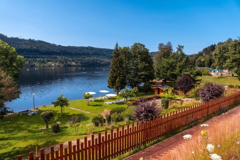 Badestelle Titisee in summer on Lake Titisee in the Black Forest of Germany