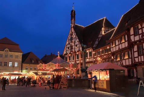 Advent calendar at the town hall, Christmas market in Forchheim, Upper Franconia, Bavaria, Germany