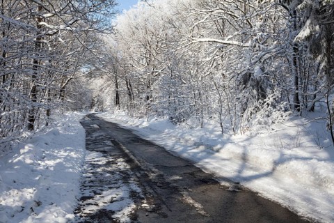 A Forest path near the road L707 in winter, Märzenbecher path, between Reblin and Valbert,