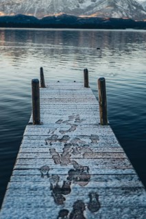 Frosty morning atmosphere during sunrise at Lake Hopfensee in the Allgäu in Bavaria, Germany