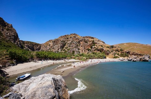 Preveli Beach at the end of the Kourtaliatiko Gorge, south coast, Crete, Greece