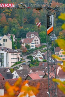 Liebherr crane on construction site, Calw, Black Forest, Germany