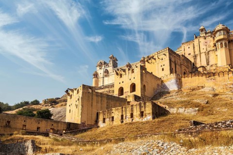 View of Amer (Amber) fort tourist landmark, Rajasthan, India