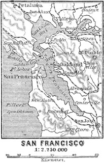 Map of San Francisco and surroundings with scale, Pacific or Pacific Ocean, San Pablo Bay, Oakland,