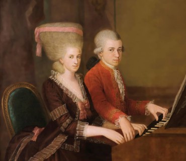 Wolfgang Amadeus Mozart with his sister Maria Anna Nannerl, c. 1780, digitally edited after a