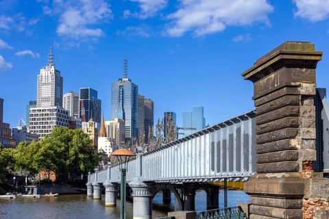 Australia scenic Melbourne downtown skyline panorama near financial business center