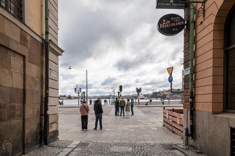 Since the old town Gamla Stan is located on an island, you can reach water at every exit, a view of